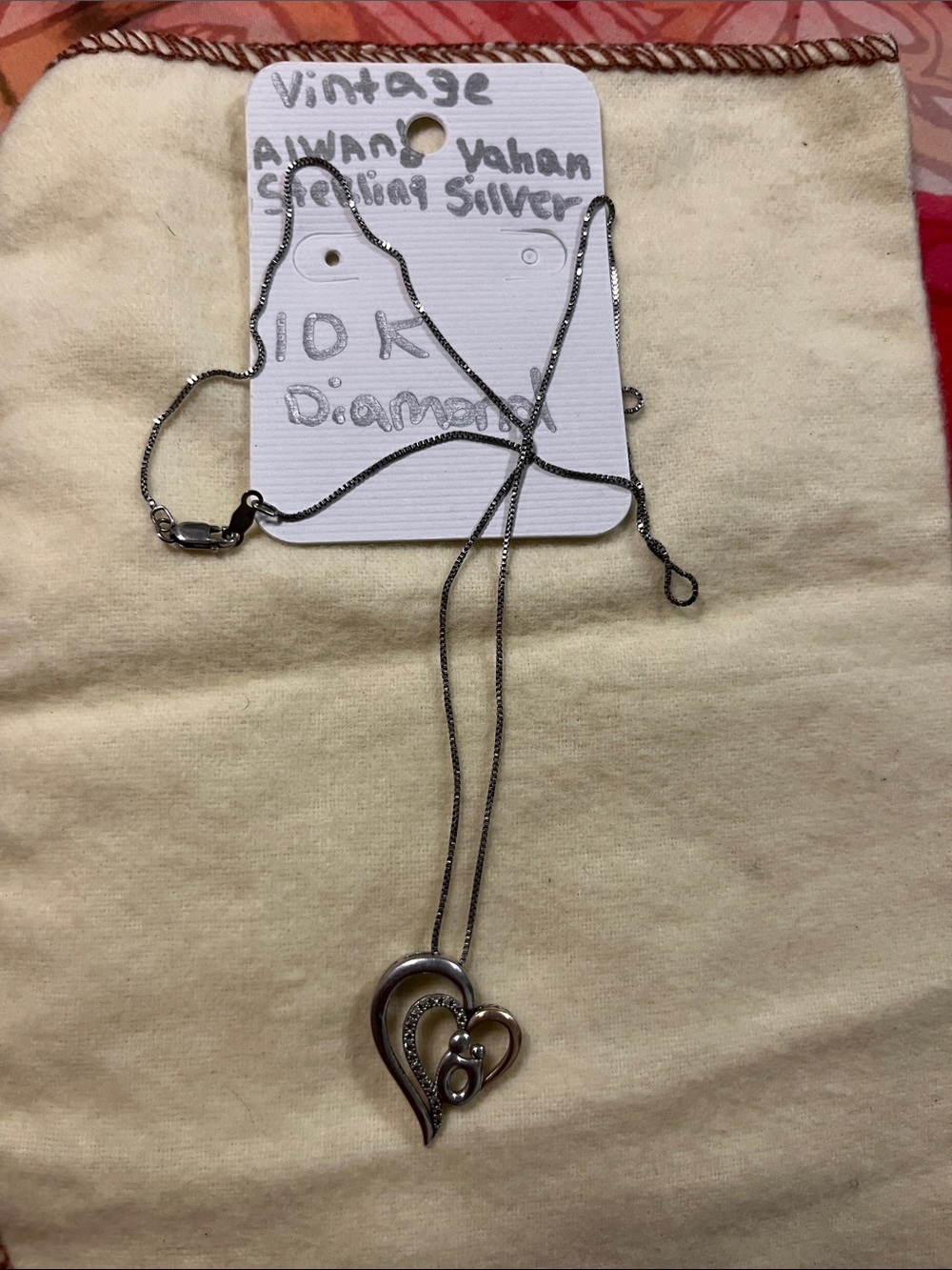 Silver-Tone Double Heart Pendant Necklace with Accent Stones